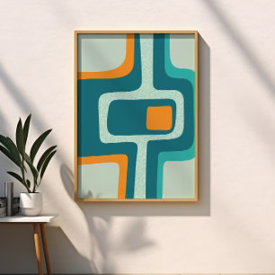 Mitte des Jahrhunderts Funky Abstrakt Aqua, Orange Poster
