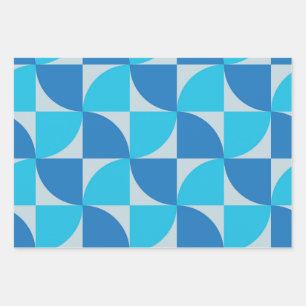 Mitte des Jahrhunderts Geometrisches Blaues Formen Geschenkpapier Set