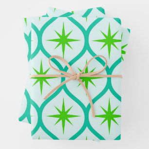 Mitte des Jahrhunderts grüne Sternenexplosionen au Geschenkpapier Set