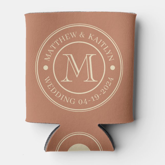 Mitte-des-Jahrhunderts Hellrosa Hochzeitsmonogramm Dosenkühler (Vorderseite)