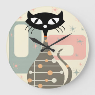 Mitte des Jahrhunderts Katze Mid-Century Modern Große Wanduhr