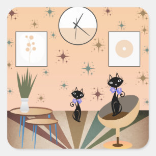 Mitte des Jahrhunderts Katze Mid-Century Modern Quadratischer Aufkleber
