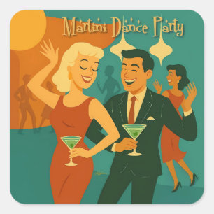 Mitte des Jahrhunderts Martini-Tanzparty Quadratischer Aufkleber