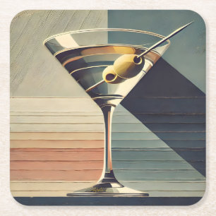 Mitte des Jahrhunderts Modern 2 Olive Martini Cock Rechteckiger Pappuntersetzer
