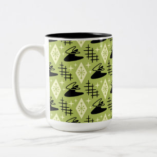 Mitte des Jahrhunderts modern, atomares Sternenmus Zweifarbige Tasse