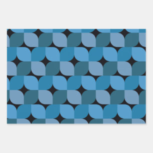 Mitte des Jahrhunderts modern geometrisch in Blau  Geschenkpapier Set