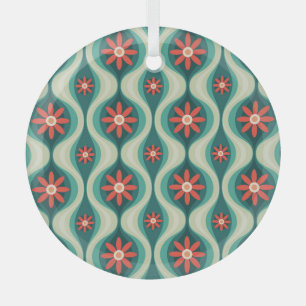 Mitte des Jahrhunderts Modern: Orangen Blumen Abst Ornament Aus Glas