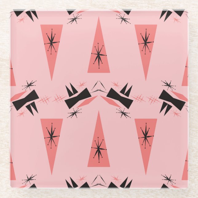 Mitte des Jahrhunderts modern: rosa Korallenmuster Glasuntersetzer (Vorderseite)