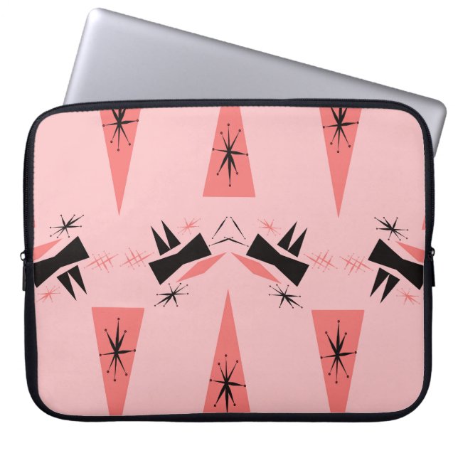Mitte des Jahrhunderts modern: rosa Korallenmuster Laptopschutzhülle (Vorderseite)