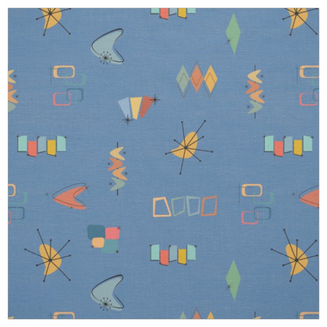 Mitte des Jahrhunderts modern strukturiert Blau Stoff (Muster)