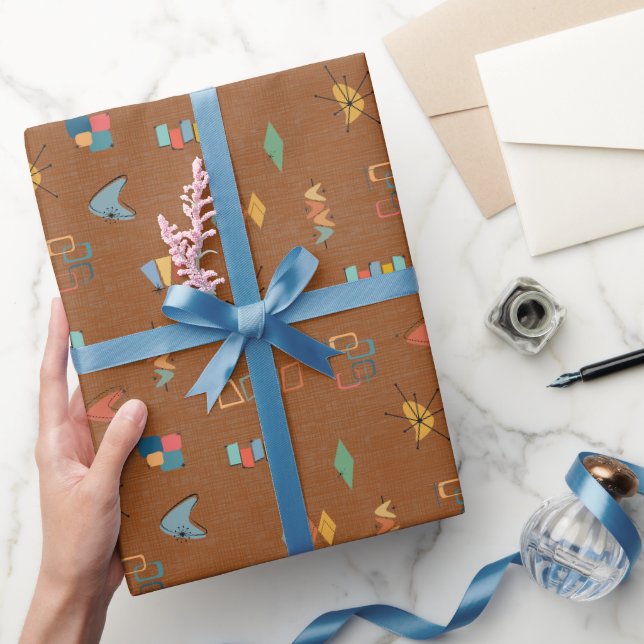 Mitte des Jahrhunderts modern strukturiert braun Geschenkpapier (Schenken)