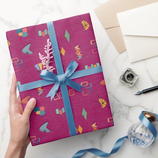 Mitte des Jahrhunderts modern strukturiert dunkles Geschenkpapier (Schenken)