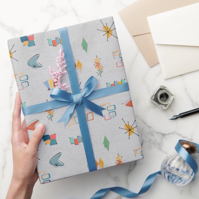 Mitte des Jahrhunderts modern strukturiertes hellg Geschenkpapier (Schenken)