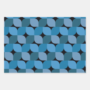 Mitte des Jahrhunderts Moderne Geometrie in Blau u Geschenkpapier Set