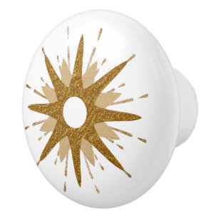 Mitte des Jahrhunderts moderne goldene und weiße S Keramikknauf
