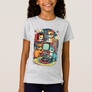 Mitte des Jahrhunderts moderne Katzen mit Schallpl T-Shirt