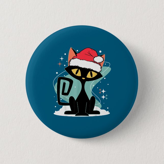 Mitte des Jahrhunderts moderne Katzen-Weihnachtsma Button (Vorderseite)