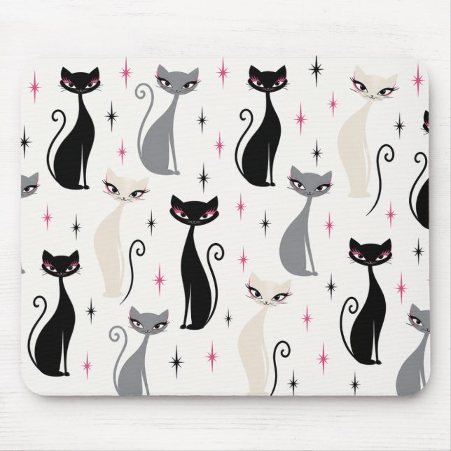 Mitte des Jahrhunderts Moderne Katzenmauspad Retro Mousepad (Vorne)