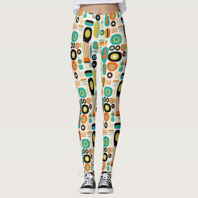 Mitte des Jahrhunderts Moderne Muster Farbige Retr Leggings (Vorderseite)