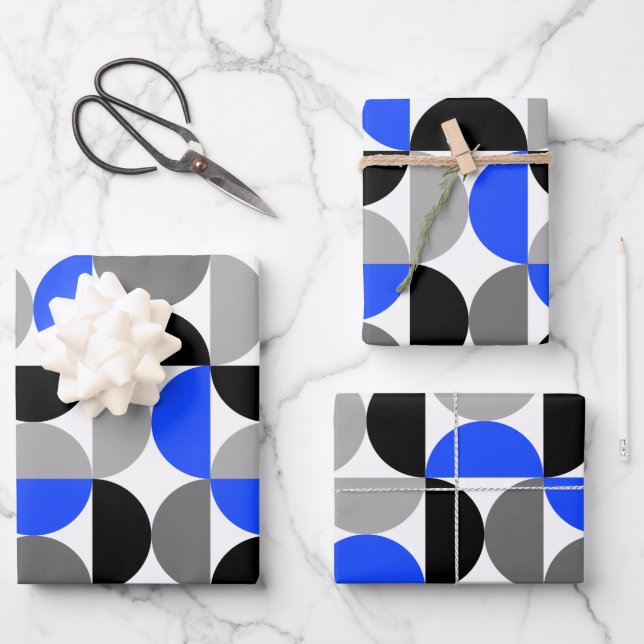 Mitte des Jahrhunderts Modernes Abstraktes Muster  Geschenkpapier Set (Vorderseite)