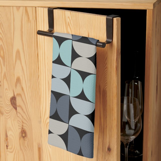 Mitte des Jahrhunderts Modernes Blau und Grau Geschirrtuch (Drittel gefaltet)