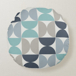 Mitte des Jahrhunderts Modernes Blau und Grau Rundes Kissen