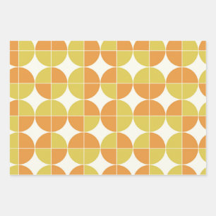 Mitte des Jahrhunderts modernes Muster in Orange u Geschenkpapier Set