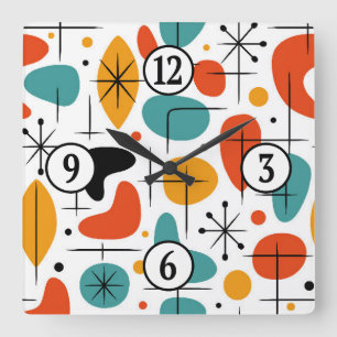 Mitte des Jahrhunderts, modernes Sternenmuster Quadratische Wanduhr