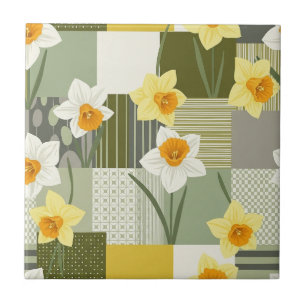 Mitte des Jahrhunderts Narzisse Blumenmuster Fliese