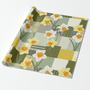 Mitte des Jahrhunderts Narzissen-Blumenmuster Geschenkpapier