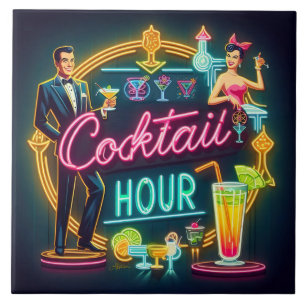 Mitte des Jahrhunderts Neon Schild Cocktailstunde Fliese