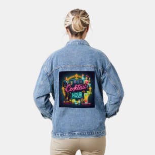 Mitte des Jahrhunderts Neon Schild Cocktailstunde Jeansjacke