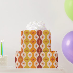 Mitte des Jahrhunderts Orange Mod Sterne auf ogee- Geschenkpapier