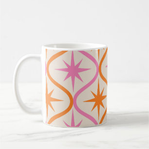 Mitte des Jahrhunderts Orange Rosa Sternenexplosio Kaffeetasse