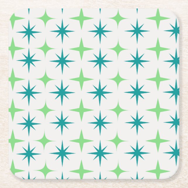 Mitte des Jahrhunderts Retro-Starbursts Muster tea Rechteckiger Pappuntersetzer (Vorderseite)