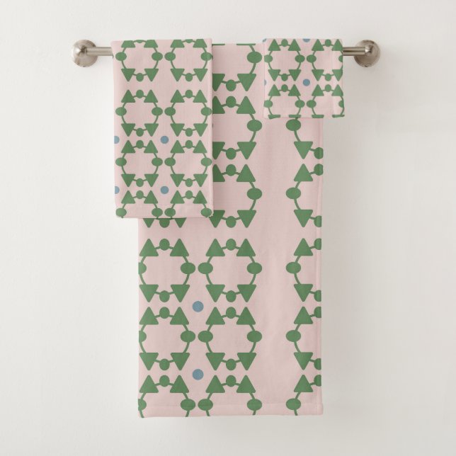 Mitte des Jahrhunderts rosa, blau und blau Badhandtuch Set (Insitu)