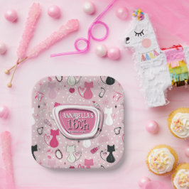 Mitte des Jahrhunderts rosa Herz Katzen Geburtstag Pappteller