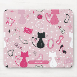 Mitte des Jahrhunderts Rosa Herz Katzen Mousepad