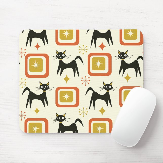 Mitte des Jahrhunderts schwarze atomare Katzen mit Mousepad (Mit Mouse)