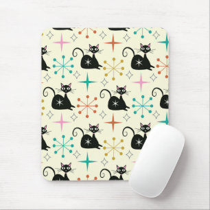 Mitte des Jahrhunderts schwarze atomare Katzen mit Mousepad