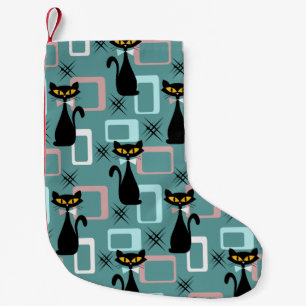Mitte des Jahrhunderts schwarzes Katzenmuster Kleiner Weihnachtsstrumpf