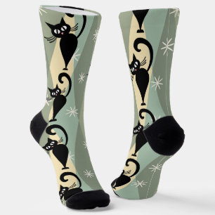 Mitte des Jahrhunderts schwarzes Katzenmuster Socken