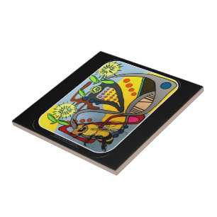 Mitte- des JahrhundertsMod-Garten-Bienenmalerei Fliese