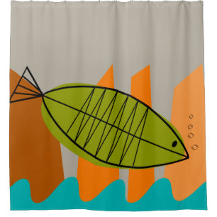 Mitte- des Jahrhundertsmoderne Fisch-Kunst Duschvorhang