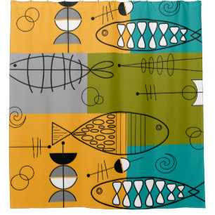 Mitte- des Jahrhundertsmoderne Fische Duschvorhang