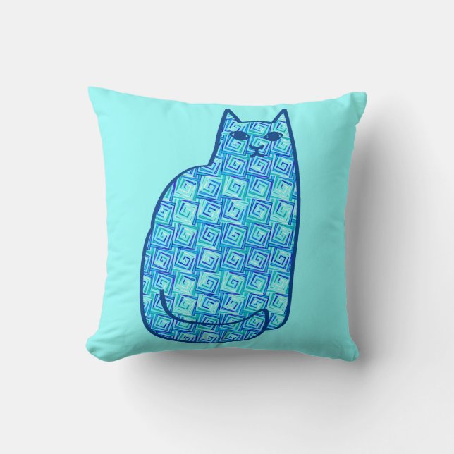 Mitte- des Jahrhundertsmoderne Katze, Türkis und Kissen (Vorderseite)