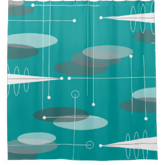 Mitte- des Jahrhundertsmoderne Oval-abstraktes Duschvorhang