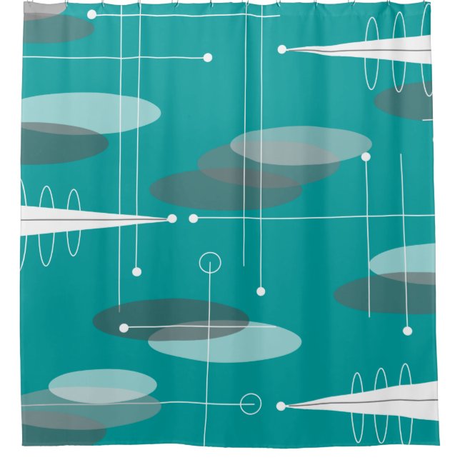 Mitte- des Jahrhundertsmoderne Oval-abstraktes Duschvorhang (Vorderseite)