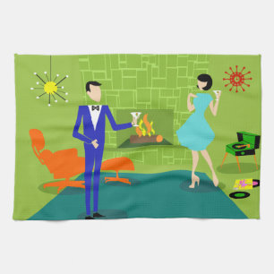 Mitte- des Jahrhundertsmoderne Paar-Geschirrtücher Handtuch