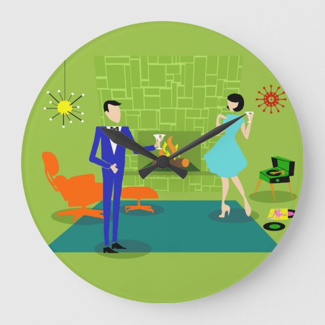 Mitte- des Jahrhundertsmoderne Paar-runde Wanduhr (Vorderseite)